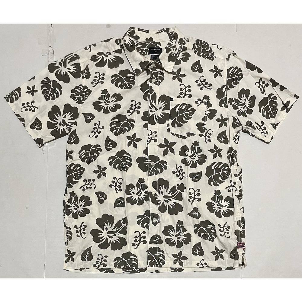 Quiksilver Shirt Regular Fit Mens Size Large Hawaiian Floral Button Up Aloha‎